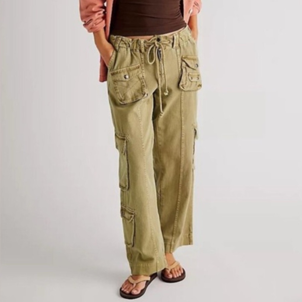 Free People Tahiti Cargo Pants Dried Herb Green Size Mid